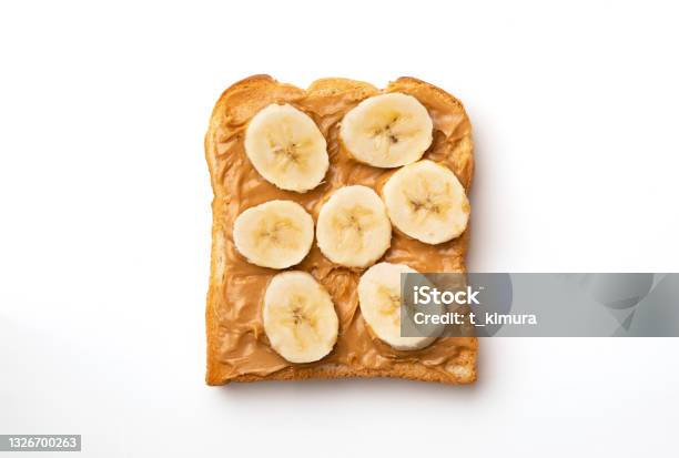 Peanut Butter Sandwiches With Banana Stock Photo - Download Image Now - Peanut Butter, Banana, Toasted Bread