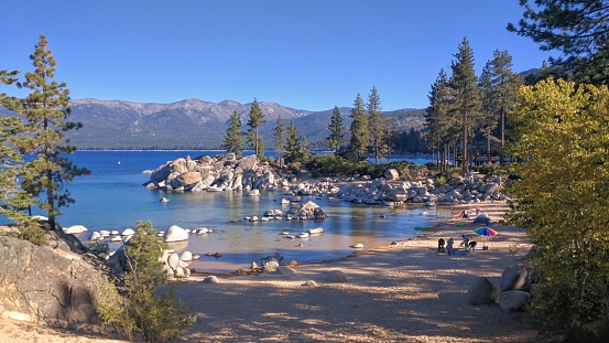 Crystal-clear waters of Divers Cove at Sand Harbor state park along the east shoreline of Lake Tahoe. Incline Village, Nevada. September 5, 2016.