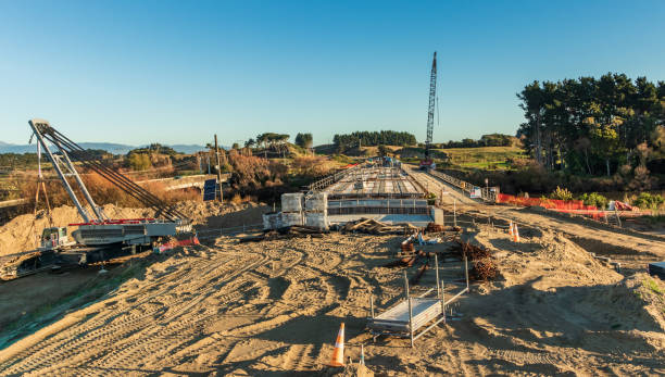 Bridge Build Top Sections Foxton, Horowhenua, New Zealand, 05.03.2019. Top section of the new Manawatu Bridge geeting done. manawatu stock pictures, royalty-free photos & images