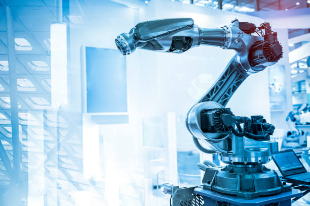 istock Automatic industrial robotic robot working on smart factory, industry 4.0 and technology concept 1326723097