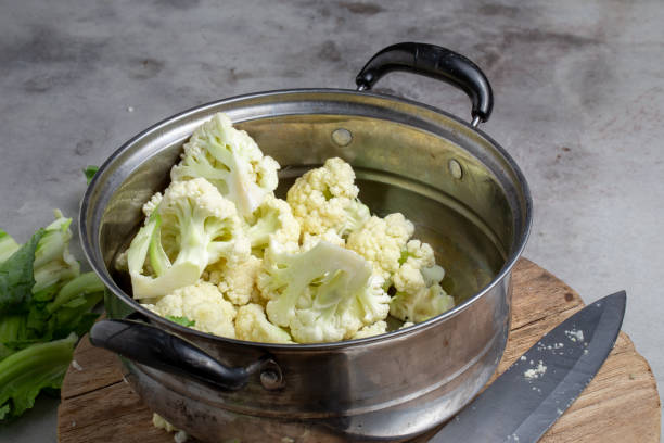 istock Fresh Cauliflower Prepare for cooking over grey table 1326727781