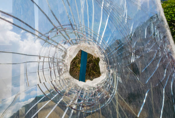 istock Broken glass, glass cracked from an accident with cloud background 1326727872