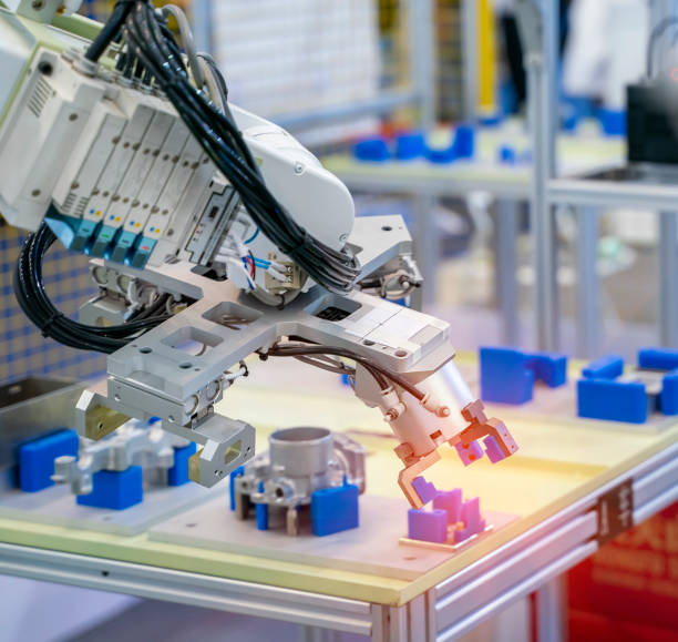 istock Automatic industrial robotic robot working, industry 4.0 and technology concept 1326729286
