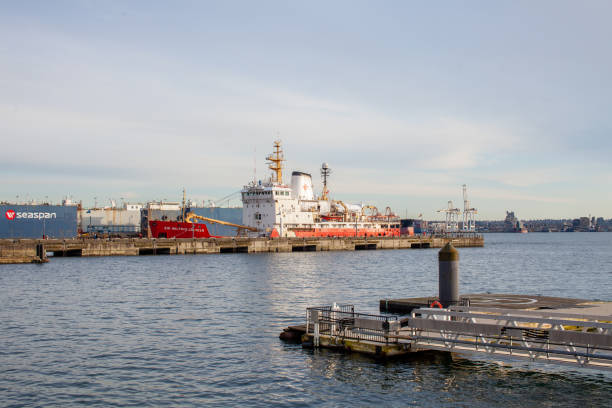 The Canadian Navy Icebreaker the Sir Wilfrid Laurier N Vancouver, BC, Canada - 03-12-2021: The Canadian Navy Icebreaker the Sir Wilfrid Laurier is moored at the Seaspan dry dock. It was made in Collingwood, Ontario in 1985 wilfrid laurier stock pictures, royalty-free photos & images