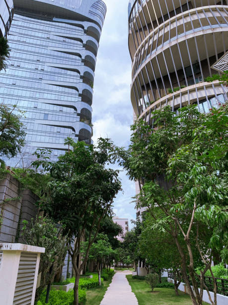 istock A pedestrian walkway between artistic office buildings, inside a high-end business complex of Shenzhen, China 1326735433