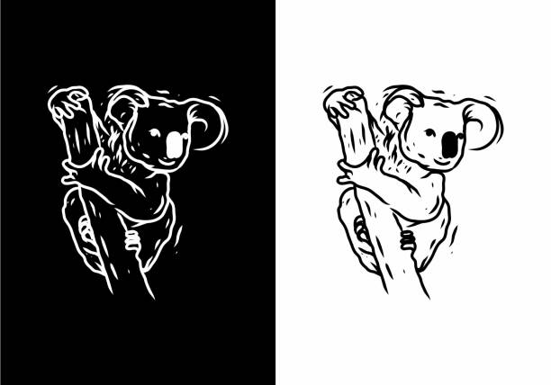 コアラデザ��インの白黒イラスト描画 - koala australia animal isolated点のイラスト素材／クリップアート素材／マンガ素材／アイコン素材
