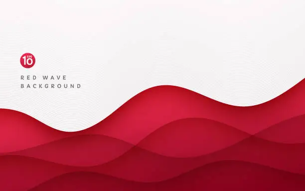 Vector illustration of Abstract red layers wavy shape on white background with line wave texture. Modern and minimal curve pattern design. You can use for cover, brochure templates, posters, banner web, print ads, etc.