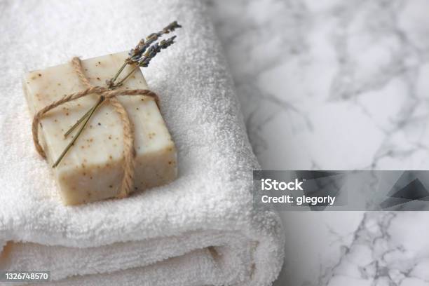 Handmade Organic Soap Stock Photo - Download Image Now - Soap, Soap Sud, Towel