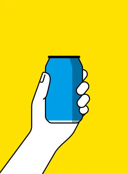 Vector illustration of hand holding a tin of coke