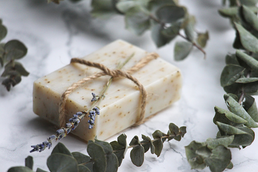A bar of organic soap made with natural ingredients.