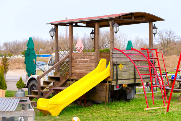 istock Empty children's playground made from old Soviet car Gaz 1326751703