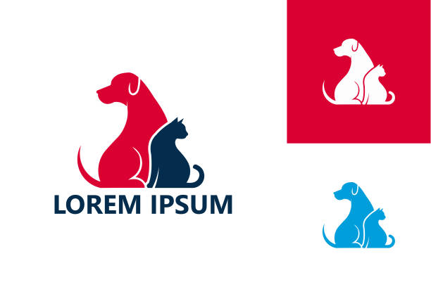 vektor desain template logo anjing dan kucing, lambang, konsep desain, simbol kreatif, ikon - kucing ilustrasi stok