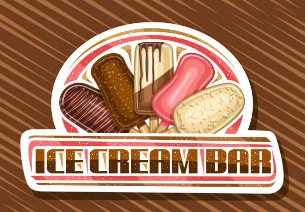 illustrazioni stock, clip art, cartoni animati e icone di tendenza di etichetta vettoriale per ice cream bar - yoghurt coated