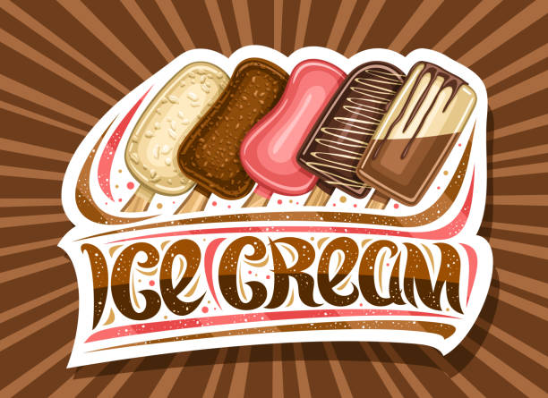 illustrazioni stock, clip art, cartoni animati e icone di tendenza di segnaletica vettoriale per ice cream bar - yoghurt coated