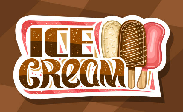 illustrazioni stock, clip art, cartoni animati e icone di tendenza di etichetta vettoriale per ice cream bar - yoghurt coated