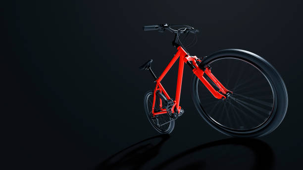 istock Red mountain bike isolated on black background 1326756303