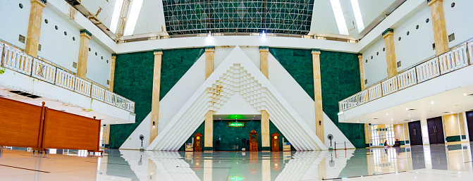 Jakarta, Indonesia - CIRCA Apr 2021: The interior (praying area) of Hasyim Asyari Grand Mosque in West Jakarta, Indonesia