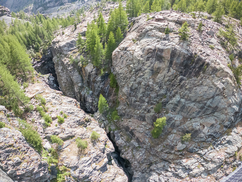 High angle view of small canyon in Zermatt, Valais canton, Switzerland