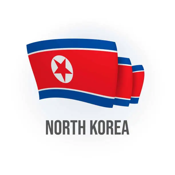 Vector illustration of Vector flag of North Korea. North Korean waving flag. Vector illustration.