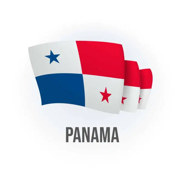 Vector illustration of Vector flag of Panama. Panamanian waving flag. Vector illustration.