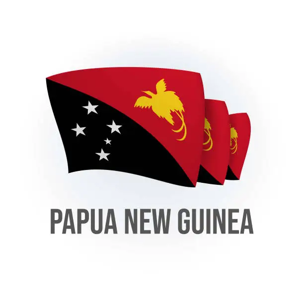 Vector illustration of Vector flag of Papua New Guinea. Papua New Guinean waving flag. Vector illustration.