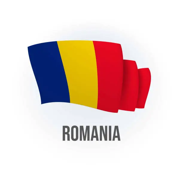 Vector illustration of Vector flag of Romania. Romanian waving flag. Vector illustration.