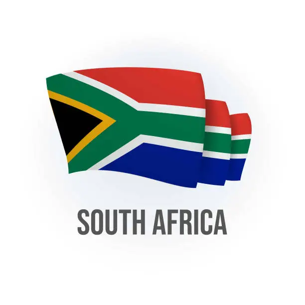 Vector illustration of Vector flag of South Africa. South African waving flag. Vector illustration.