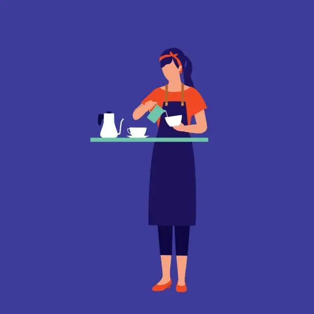 Vector illustration of Woman Barista Making Coffee. Food Occupation Concept. Vector Illustration Cartoon Clipart.