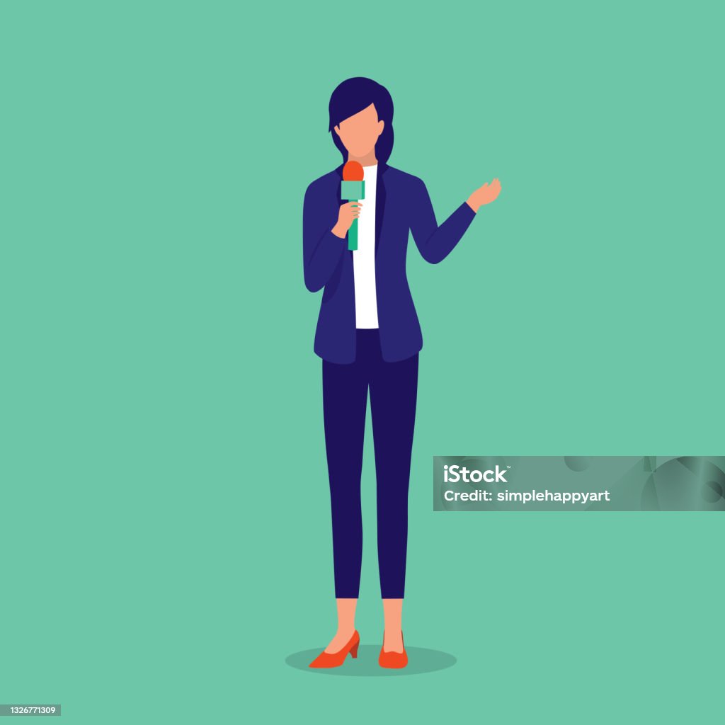 Newspaper Female Reporter. Journalism Occupation Concept. Vector Illustration. - Royalty-free Journalist vectorkunst