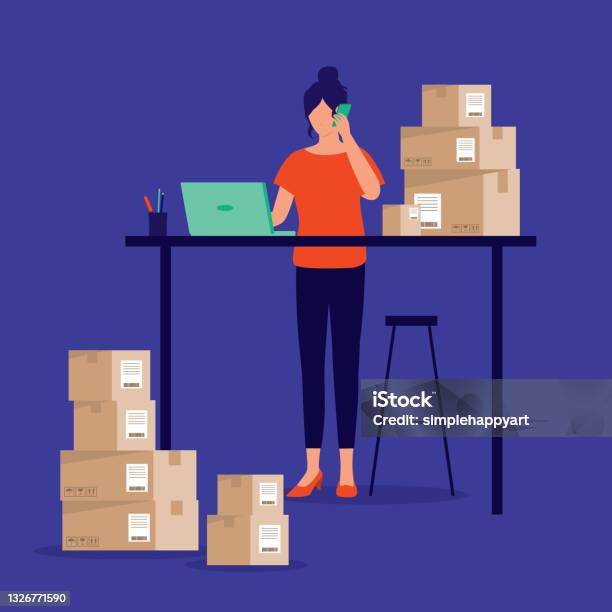 Female Small Business Owner Business Concept Vector Illustration Stockvectorkunst en meer beelden van Klein bedrijf