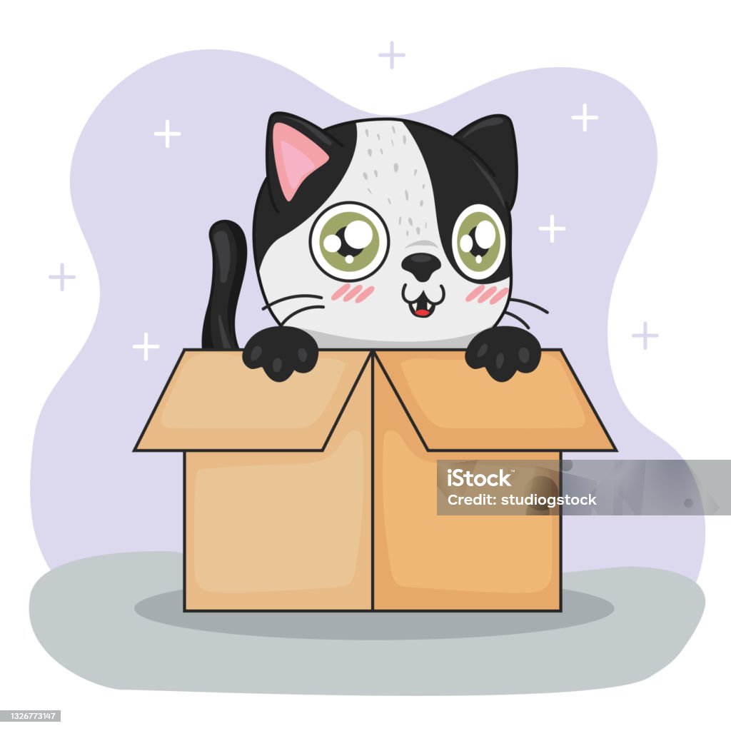 Kartun Kucing Di Dalam Kotak Ilustrasi Stok - Unduh Gambar Sekarang