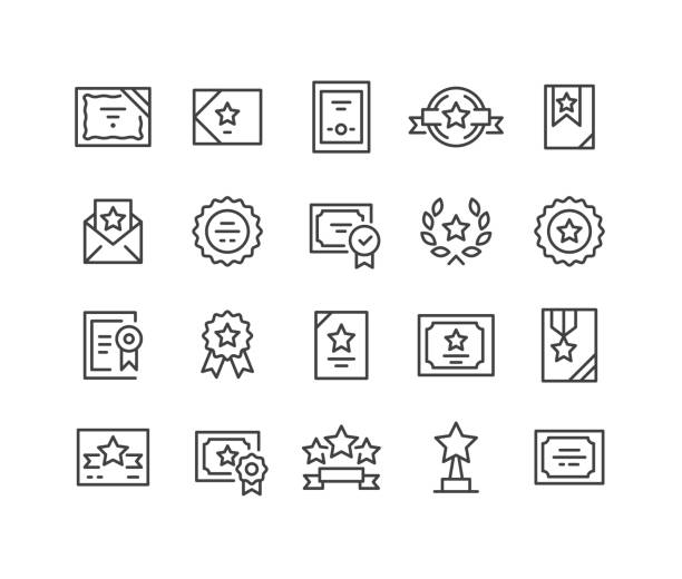 bildbanksillustrationer, clip art samt tecknat material och ikoner med certificate icons - classic line series - praktikant