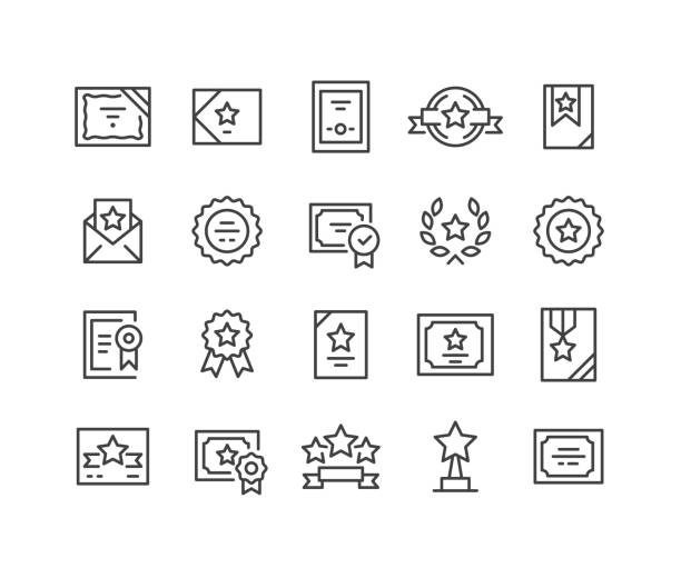 Certificate Icons - Classic Line Series Editable Stroke - Certificate - Line Icons banking borders stock illustrations