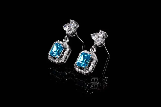 Blue topaz earrings with white zircon