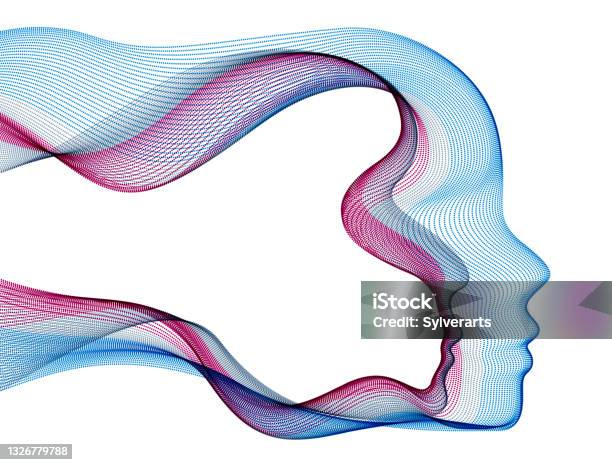 Futuristic Idea Of Digital Software Soul Of Machine Spirit Of Technocratic Time Evolution Period Human Head Vector Illustration Made Of Dotted Particle Flow Array Stock Illustration - Download Image Now