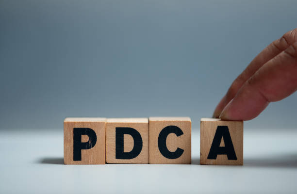 istock Hand push P D C and A which print screen on wooden cube block. PDCA acronym Plan Do Check and Action is a continuous quality improvement concept 1326781129
