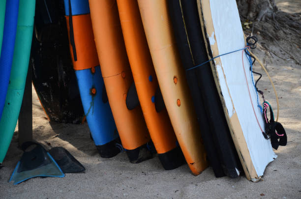 istock Set of surf boards in a stack by ocean in Bali, Indonesia 1326784198