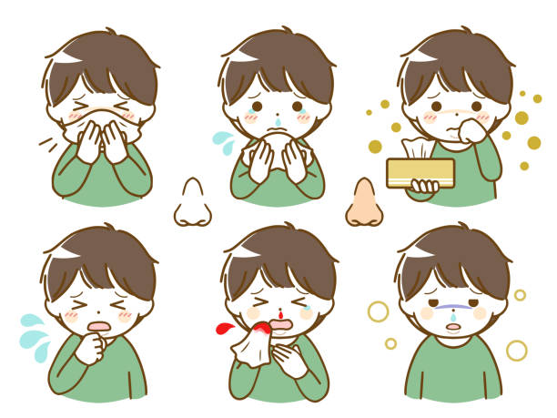 ilustrações de stock, clip art, desenhos animados e ícones de fat little boy with an abnormality in his nose - cavidade nasal