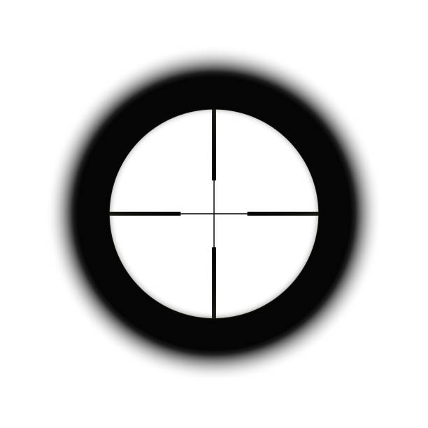 ilustrações de stock, clip art, desenhos animados e ícones de crosshairs of a sniper scope reticle. cross hairs of a rifle gun aiming optical viewfinder. - rifle hunting gun rifle sight