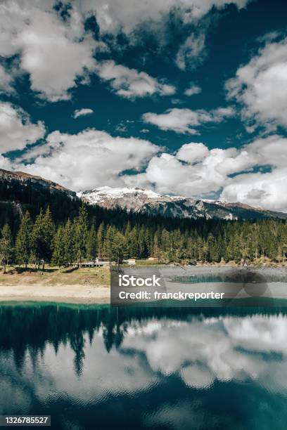 Caumasee Lake In Switzerland Stock Photo - Download Image Now - Laax, Blue, Clean