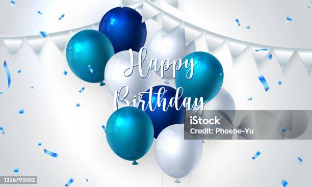 Elegant blue ballon Happy Birthday celebration card banner template  background Stock Vector Image & Art - Alamy