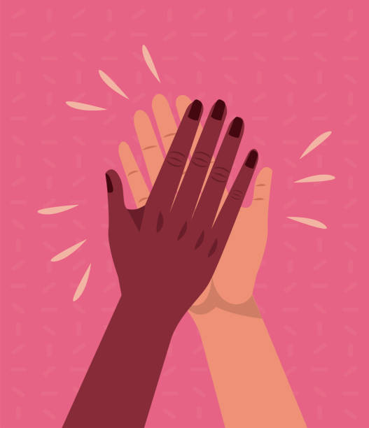 cute friends handshake friends handshake over pink background high five stock illustrations