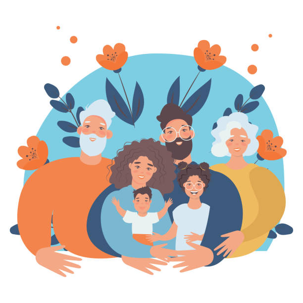 Happy family with kids -family health and wellness -modern flat vector concept digital illustration of a happy family of parents and children. Happy family day"n"n Happy family with kids -family health and wellness -modern flat vector concept digital illustration of a happy family of parents and children. Happy family day"n"n national landmark illustrations stock illustrations