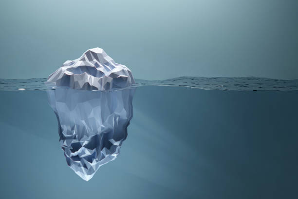 istock Low poly iceberg floating in water. Huge hidden part. Illustration. 3d render 1326803083