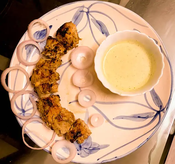 home made chicken reshmi kabab with raita