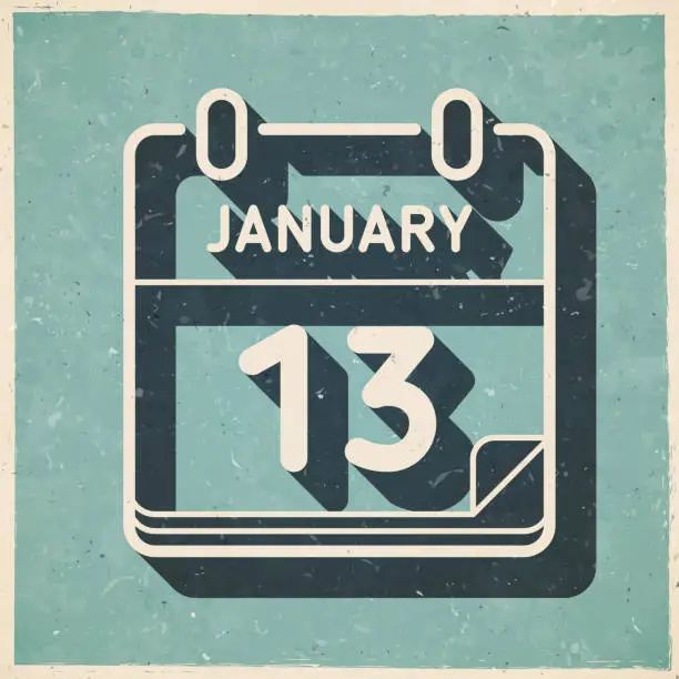 Vector illustration of January 13. Icon in retro vintage style - Old textured paper