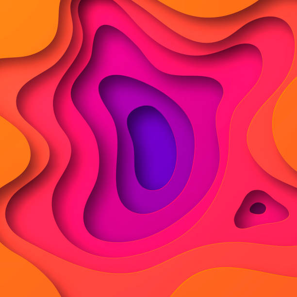 종이 컷 배경 - 핑크 추상파 모양 - 트렌디 한 3d 디자인 - blue background orange background purple background light stock illustrations