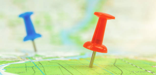 istock Banner travel map with push pins, tourism and trip concept background, selective focus 1326819663
