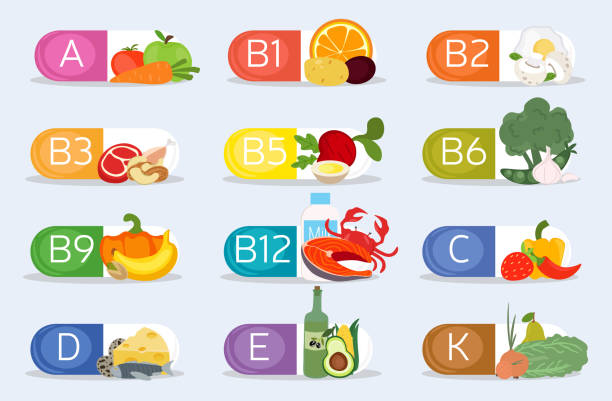 illustrations, cliparts, dessins animés et icônes de ensemble de vecteurs nutritionnels de vitamines et de minéraux - alphabet vegetable food text