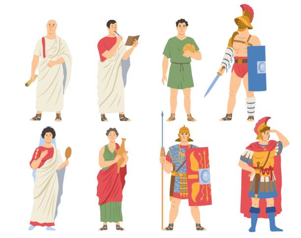 ilustraciones, imágenes clip art, dibujos animados e iconos de stock de colección romana de ciudadanos y guerreros - roman